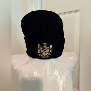 Victoria’s Secret Black Beanie with Gold Crest embroidered and beads PINK NWT